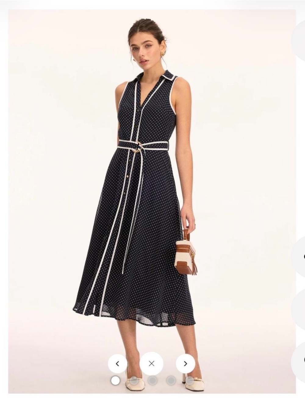 Zara Black Polka Dot Sleeveless Belted Midi Dress